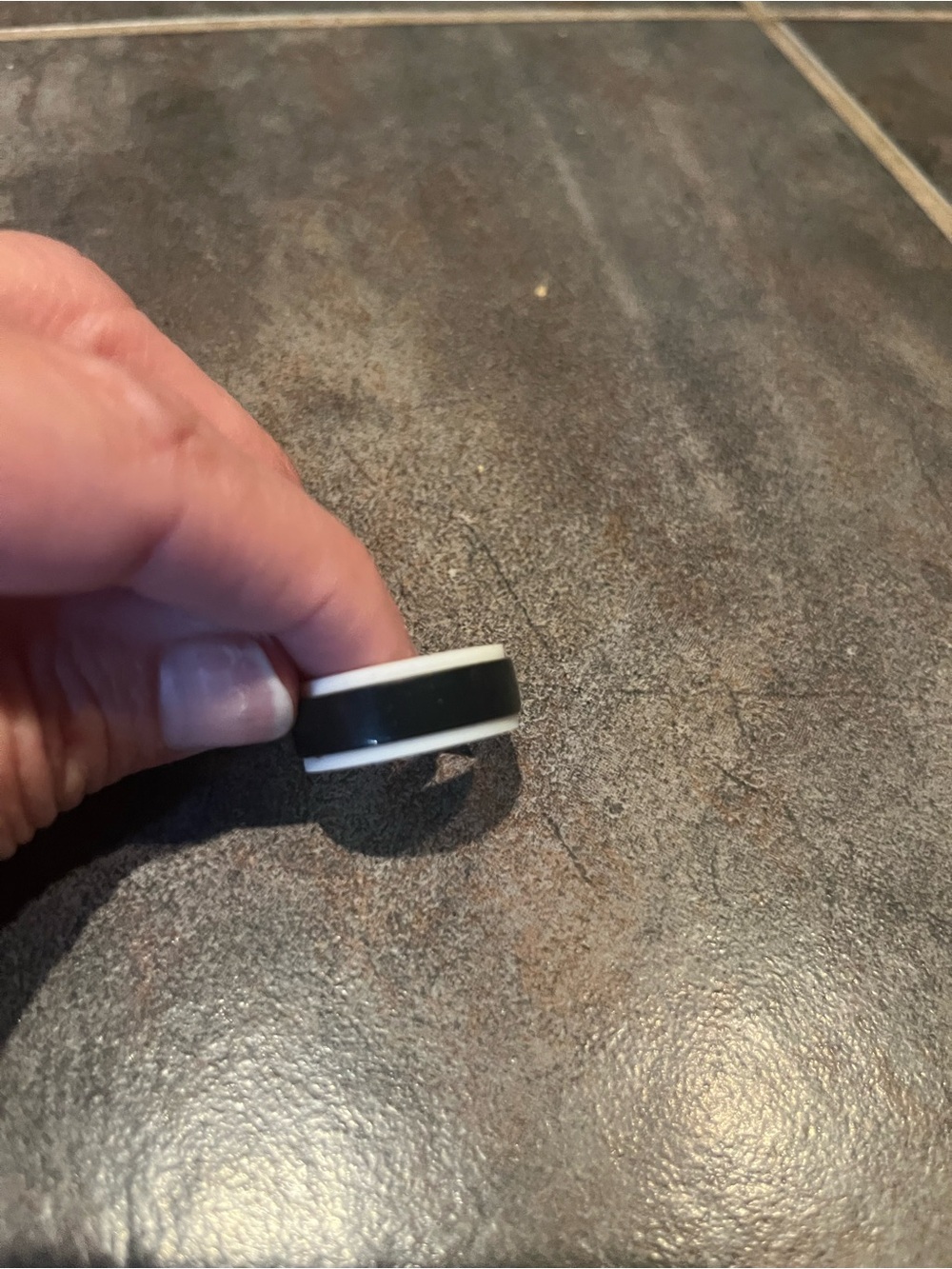 Black and White rubber wedding Ring- size 10-11, with stretch